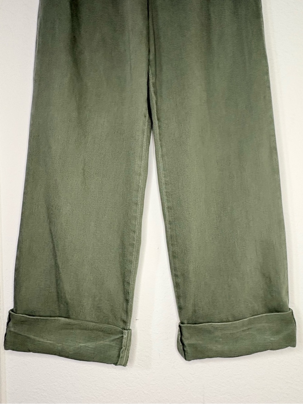 Free People Olive Green Wide Leg Cuffed Jeans cotton Pants size 26 - Picture 3 of 14